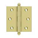 Deltana [CH2525U3] Solid Brass Cabinet Door Butt Hinge - Ball Tip - Square Corner - Polished Brass Finish - Pair - 2 1/2" H x 2 1/2" W