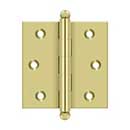 Deltana [CH2525U3] Solid Brass Cabinet Door Butt Hinge - Ball Tip - Square Corner - Polished Brass Finish - Pair - 2 1/2&quot; H x 2 1/2&quot; W