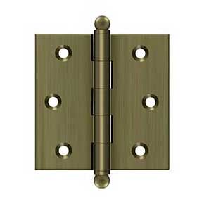 Deltana [CH2525U5] Solid Brass Cabinet Door Butt Hinge - Ball Tip - Square Corner - Antique Brass Finish - Pair - 2 1/2" H x 2 1/2" W