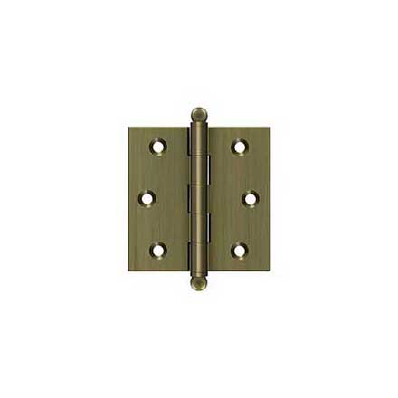 Deltana [CH2525U5] Solid Brass Cabinet Door Butt Hinge - Ball Tip - Square Corner - Antique Brass Finish - Pair - 2 1/2&quot; H x 2 1/2&quot; W