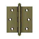Deltana [CH2525U5] Solid Brass Cabinet Door Butt Hinge - Ball Tip - Square Corner - Antique Brass Finish - Pair - 2 1/2" H x 2 1/2" W