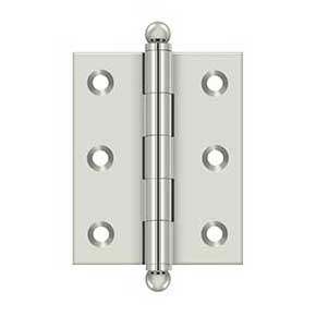 Deltana [CH2520U14] Solid Brass Cabinet Door Butt Hinge - Ball Tip - Square Corner - Polished Nickel Finish - Pair - 2 1/2" H x 2" W