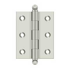 Deltana [CH2520U14] Solid Brass Cabinet Door Butt Hinge - Ball Tip - Square Corner - Polished Nickel Finish - Pair - 2 1/2&quot; H x 2&quot; W