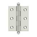 Deltana [CH2520U14] Solid Brass Cabinet Door Butt Hinge - Ball Tip - Square Corner - Polished Nickel Finish - Pair - 2 1/2&quot; H x 2&quot; W