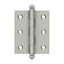 Deltana [CH2520U15] Solid Brass Cabinet Door Butt Hinge - Ball Tip - Square Corner - Brushed Nickel Finish - Pair - 2 1/2&quot; H x 2&quot; W