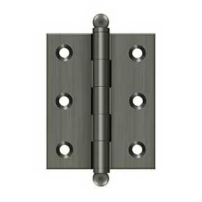 Deltana [CH2520U15A] Solid Brass Cabinet Door Butt Hinge - Ball Tip - Square Corner - Antique Nickel Finish - Pair - 2 1/2" H x 2" W