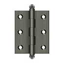 Deltana [CH2520U15A] Solid Brass Cabinet Door Butt Hinge - Ball Tip - Square Corner - Antique Nickel Finish - Pair - 2 1/2" H x 2" W