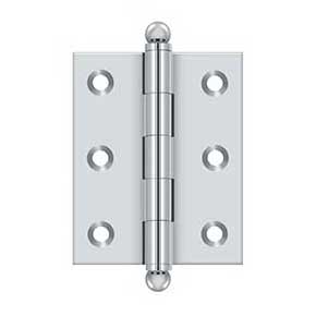 Deltana [CH2520U26] Solid Brass Cabinet Door Butt Hinge - Ball Tip - Square Corner - Polished Chrome Finish - Pair - 2 1/2" H x 2" W