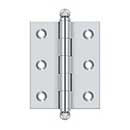 Deltana [CH2520U26] Solid Brass Cabinet Door Butt Hinge - Ball Tip - Square Corner - Polished Chrome Finish - Pair - 2 1/2&quot; H x 2&quot; W