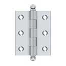 Deltana [CH2520U26] Solid Brass Cabinet Door Butt Hinge - Ball Tip - Square Corner - Polished Chrome Finish - Pair - 2 1/2&quot; H x 2&quot; W