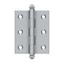 Deltana [CH2520U26D] Solid Brass Cabinet Door Butt Hinge - Ball Tip - Square Corner - Brushed Chrome Finish - Pair - 2 1/2" H x 2" W