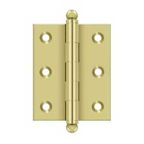 Deltana [CH2520U3-UNL] Solid Brass Cabinet Door Butt Hinge - Ball Tip - Square Corner - Polished Brass (Unlacquered) Finish - Pair - 2 1/2" H x 2" W