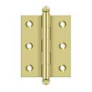 Deltana [CH2520U3-UNL] Solid Brass Cabinet Door Butt Hinge - Ball Tip - Square Corner - Polished Brass (Unlacquered) Finish - Pair - 2 1/2" H x 2" W