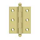 Deltana [CH2520U3-UNL] Solid Brass Cabinet Door Butt Hinge - Ball Tip - Square Corner - Polished Brass (Unlacquered) Finish - Pair - 2 1/2&quot; H x 2&quot; W