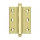 Deltana [CH2520U3-UNL] Solid Brass Cabinet Door Butt Hinge - Ball Tip - Square Corner - Polished Brass (Unlacquered) Finish - Pair - 2 1/2&quot; H x 2&quot; W