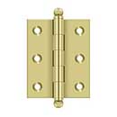 Deltana [CH2520U3] Solid Brass Cabinet Door Butt Hinge - Ball Tip - Square Corner - Polished Brass Finish - Pair - 2 1/2" H x 2" W