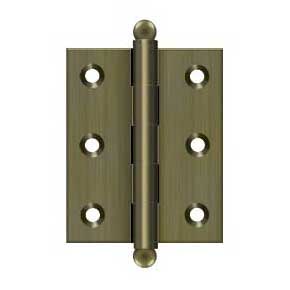 Deltana [CH2520U5] Solid Brass Cabinet Door Butt Hinge - Ball Tip - Square Corner - Antique Brass Finish - Pair - 2 1/2" H x 2" W