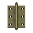 Deltana [CH2520U5] Solid Brass Cabinet Door Butt Hinge - Ball Tip - Square Corner - Antique Brass Finish - Pair - 2 1/2&quot; H x 2&quot; W