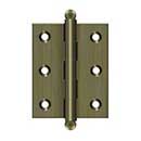 Deltana [CH2520U5] Solid Brass Cabinet Door Butt Hinge - Ball Tip - Square Corner - Antique Brass Finish - Pair - 2 1/2" H x 2" W