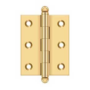 Deltana [CH2520CR003] Solid Brass Cabinet Door Butt Hinge - Ball Tip - Square Corner - Polished Brass (PVD) Finish - Pair - 2 1/2" H x 2" W