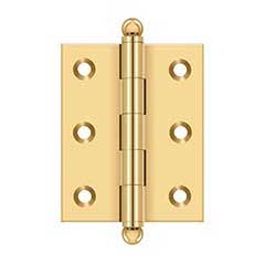 Deltana [CH2520CR003] Solid Brass Cabinet Door Butt Hinge - Ball Tip - Square Corner - Polished Brass (PVD) Finish - Pair - 2 1/2&quot; H x 2&quot; W