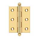 Deltana [CH2520CR003] Solid Brass Cabinet Door Butt Hinge - Ball Tip - Square Corner - Polished Brass (PVD) Finish - Pair - 2 1/2&quot; H x 2&quot; W