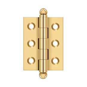 Deltana [CH2015CR003] Solid Brass Cabinet Door Butt Hinge - Ball Tip - Square Corner - Polished Brass (PVD) Finish - Pair - 2" H x 1 1/2" W