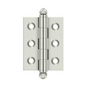 Deltana [CH2015U14] Solid Brass Cabinet Door Butt Hinge - Ball Tip - Square Corner - Polished Nickel Finish - Pair - 2" H x 1 1/2" W