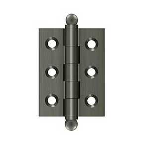 Deltana [CH2015U15A] Solid Brass Cabinet Door Butt Hinge - Ball Tip - Square Corner - Antique Nickel Finish - Pair - 2" H x 1 1/2" W