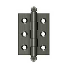 Deltana [CH2015U15A] Solid Brass Cabinet Door Butt Hinge - Ball Tip - Square Corner - Antique Nickel Finish - Pair - 2&quot; H x 1 1/2&quot; W
