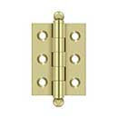 Deltana [CH2015U3-UNL] Solid Brass Cabinet Door Butt Hinge - Ball Tip - Square Corner - Polished Brass (Unlacquered) Finish - Pair - 2" H x 1 1/2" W