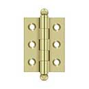 Deltana [CH2015U3-UNL] Solid Brass Cabinet Door Butt Hinge - Ball Tip - Square Corner - Polished Brass (Unlacquered) Finish - Pair - 2&quot; H x 1 1/2&quot; W