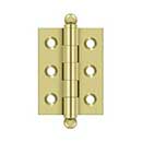 Deltana [CH2015U3] Solid Brass Cabinet Door Butt Hinge - Ball Tip - Square Corner - Polished Brass Finish - Pair - 2&quot; H x 1 1/2&quot; W