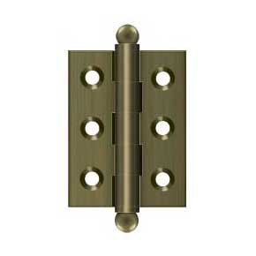 Deltana [CH2015U5] Solid Brass Cabinet Door Butt Hinge - Ball Tip - Square Corner - Antique Brass Finish - Pair - 2" H x 1 1/2" W