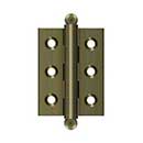 Deltana [CH2015U5] Solid Brass Cabinet Door Butt Hinge - Ball Tip - Square Corner - Antique Brass Finish - Pair - 2" H x 1 1/2" W