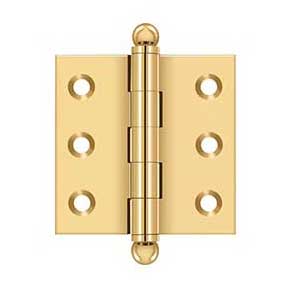 Deltana [CH2020CR003] Solid Brass Cabinet Door Butt Hinge - Ball Tip - Square Corner - Polished Brass (PVD) Finish - Pair - 2" H x 2" W