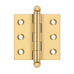 Deltana [CH2020CR003] Solid Brass Cabinet Door Butt Hinge - Ball Tip - Square Corner - Polished Brass (PVD) Finish - Pair - 2&quot; H x 2&quot; W