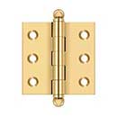 Deltana [CH2020CR003] Solid Brass Cabinet Door Butt Hinge - Ball Tip - Square Corner - Polished Brass (PVD) Finish - Pair - 2" H x 2" W