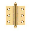 Deltana [CH2020CR003] Solid Brass Cabinet Door Butt Hinge - Ball Tip - Square Corner - Polished Brass (PVD) Finish - Pair - 2" H x 2" W