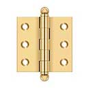 Deltana [CH2020CR003] Solid Brass Cabinet Door Butt Hinge - Ball Tip - Square Corner - Polished Brass (PVD) Finish - Pair - 2&quot; H x 2&quot; W