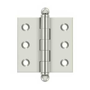 Deltana [CH2020U14] Solid Brass Cabinet Door Butt Hinge - Ball Tip - Square Corner - Polished Nickel Finish - Pair - 2" H x 2" W
