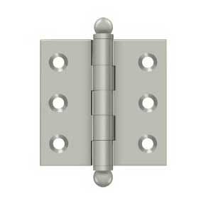 Deltana [CH2020U15] Solid Brass Cabinet Door Butt Hinge - Ball Tip - Square Corner - Brushed Nickel Finish - Pair - 2" H x 2" W