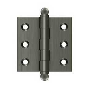 Deltana [CH2020U15A] Solid Brass Cabinet Door Butt Hinge - Ball Tip - Square Corner - Antique Nickel Finish - Pair - 2" H x 2" W
