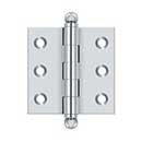 Deltana [CH2020U26] Solid Brass Cabinet Door Butt Hinge - Ball Tip - Square Corner - Polished Chrome Finish - Pair - 2" H x 2" W