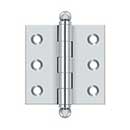 Deltana [CH2020U26] Solid Brass Cabinet Door Butt Hinge - Ball Tip - Square Corner - Polished Chrome Finish - Pair - 2&quot; H x 2&quot; W