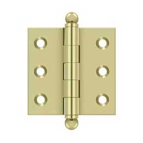 Deltana [CH2020U3-UNL] Solid Brass Cabinet Door Butt Hinge - Ball Tip - Square Corner - Polished Brass (Unlacquered) Finish - Pair - 2" H x 2" W