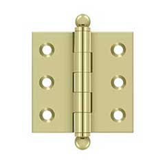 Deltana [CH2020U3-UNL] Solid Brass Cabinet Door Butt Hinge - Ball Tip - Square Corner - Polished Brass (Unlacquered) Finish - Pair - 2&quot; H x 2&quot; W