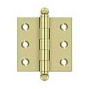 Deltana [CH2020U3-UNL] Solid Brass Cabinet Door Butt Hinge - Ball Tip - Square Corner - Polished Brass (Unlacquered) Finish - Pair - 2" H x 2" W