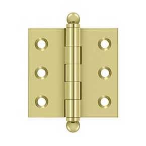 Deltana [CH2020U3] Solid Brass Cabinet Door Butt Hinge - Ball Tip - Square Corner - Polished Brass Finish - Pair - 2" H x 2" W