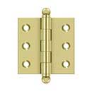Deltana [CH2020U3] Solid Brass Cabinet Door Butt Hinge - Ball Tip - Square Corner - Polished Brass Finish - Pair - 2&quot; H x 2&quot; W